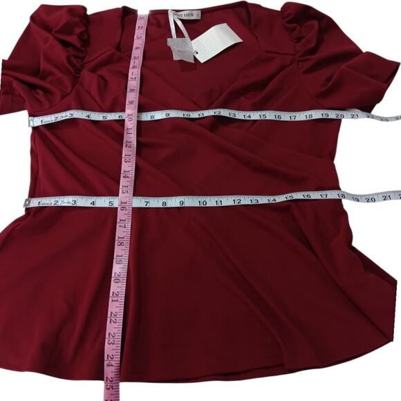 NEW GRACE KARIN Blouse Top 2X-SNUG FIT-See pic Faux Wrap Burgundy Peplum Career - Picture 4 of 8